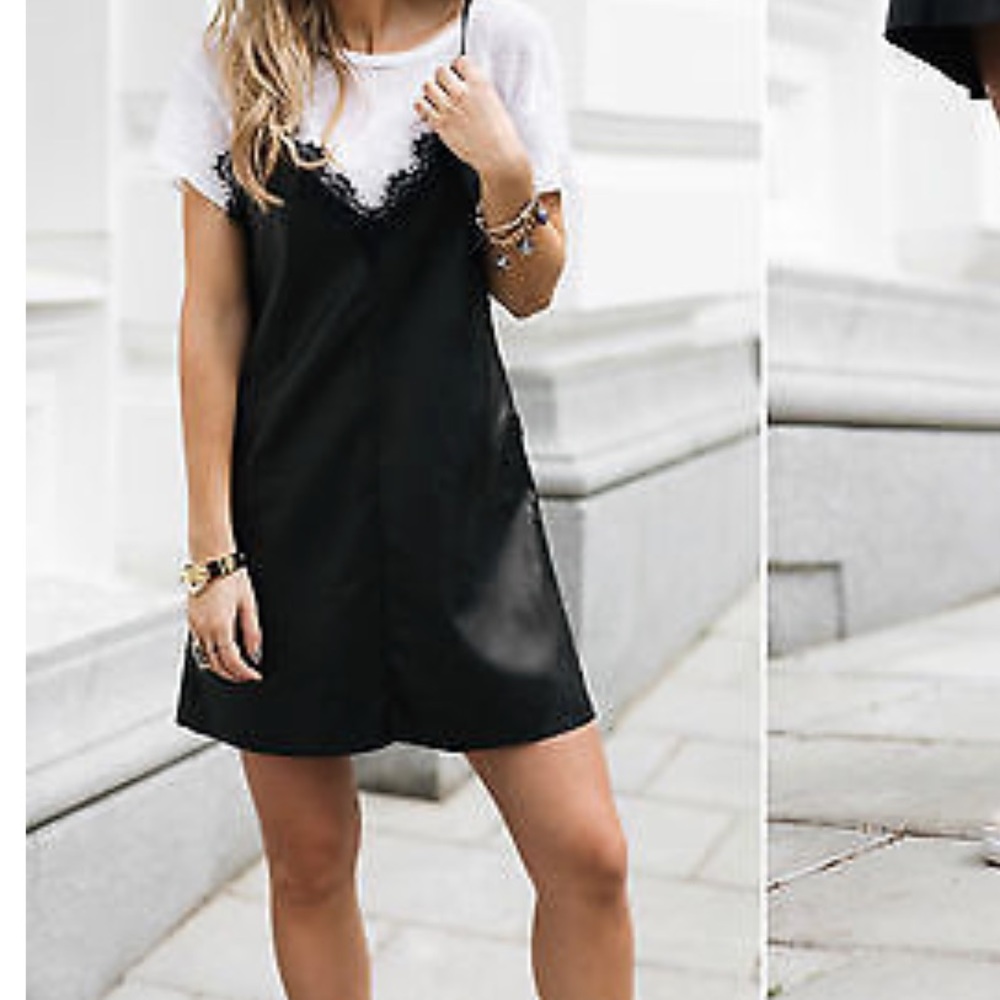Zara leather spaghetti strap dress